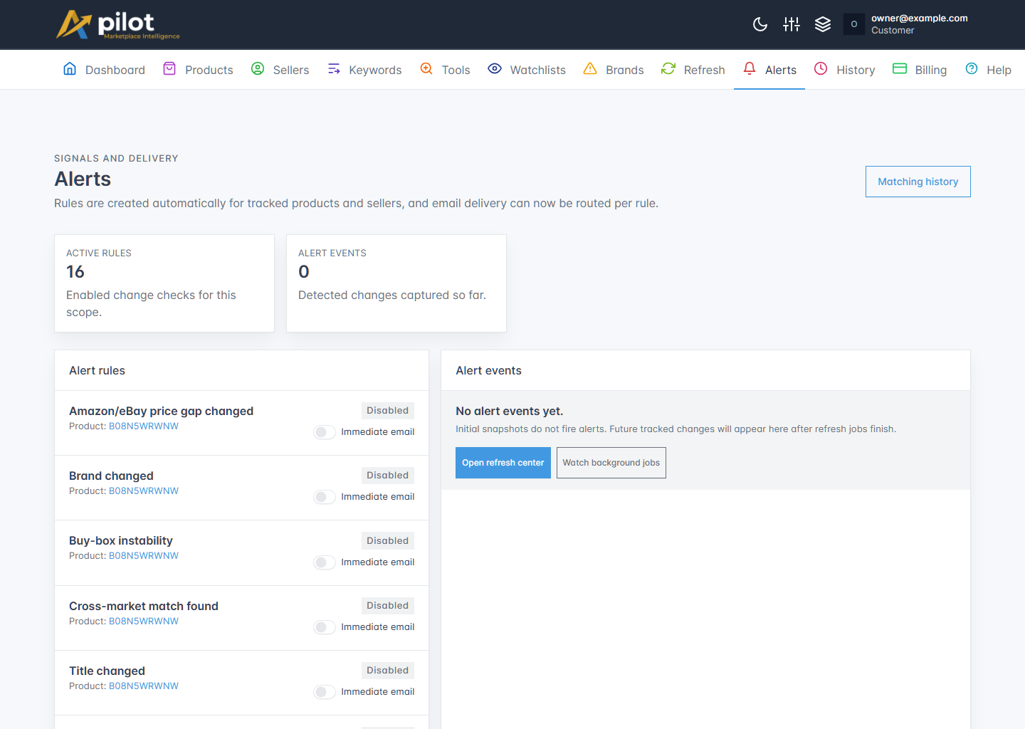 Apilot alerts workspace